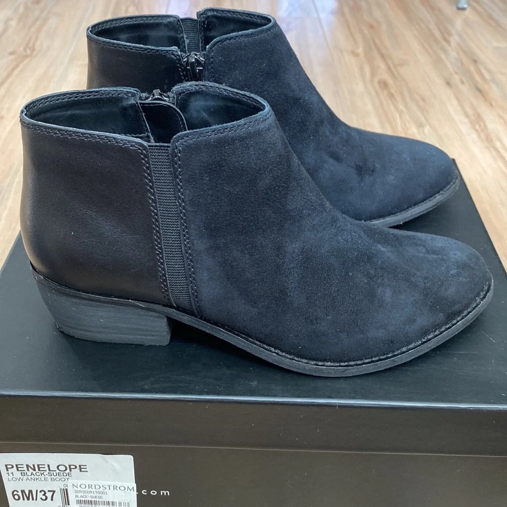 Dune London Penelope Black Suede/Leather Low Ankle Boot- Size 6M/ 37 - Picture 5 of 16